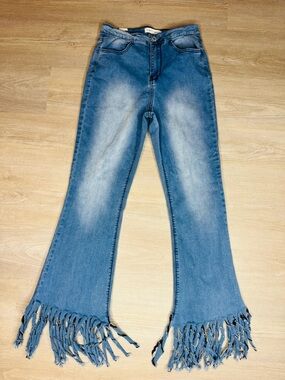 High-Rise Flare Shredded Jeans Size 7